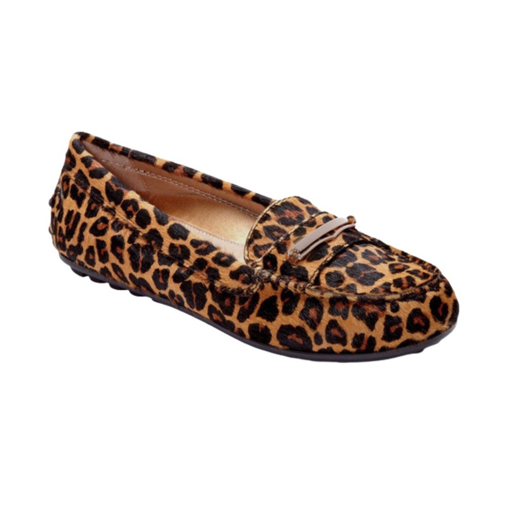 Vionic Loafers Womens Size 6 Honor Ashby Leopard Print Calf Hair Flats Preppy